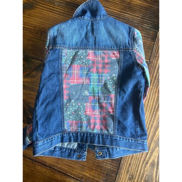 GAP Girls Patchwork Denim Jacket Floral Plaid Jean Coat Size Medium - Picture 8 of 9